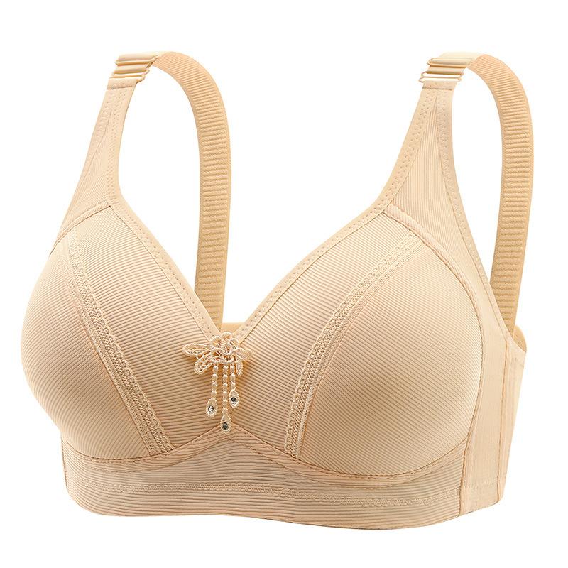 Lightweight women’s plus-size bra for a fuller bust – wire-free, push-up, red button-fastening ‘mum’ style bra