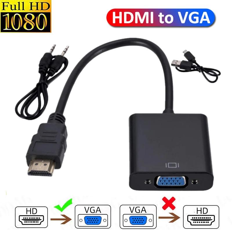 Конвертер HDMI в VGA с аудиокабелем 3,5 мм, штекер-розетка, адаптер hd to vga 1080P, цифро-аналоговый видео-аудио для ТВ, PS4, ПК