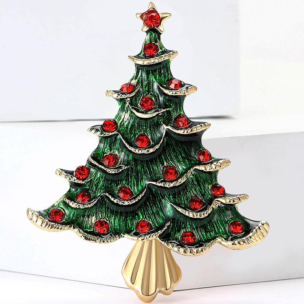 Vintage Enamel Christmas Tree Brooch Pin Rhinestone Brooches Party Jewelry Gifts