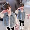 Джинсовый жилет для девочек Bear, модная детская одежда на весну и осень, безрукавки для девочек, топы для малышей