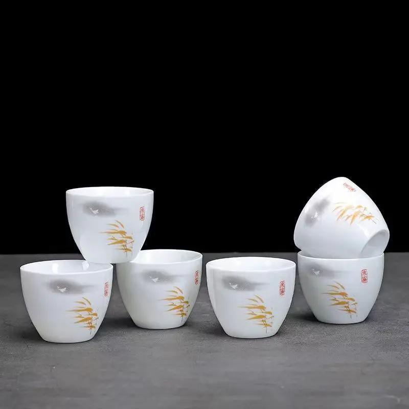 Творческая керамическая чашка для чая в форме яйца, 6 шт. / Набор, чайный сервиз из костяного фарфора, чашка для чая в стиле кунг-фу, стеклянный чайник-гайвань, кружки, кофейные чашки