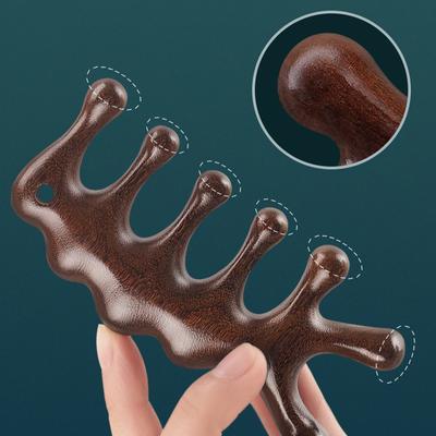 Массажная расческа из сандалового дерева с пятью зубцами, расческа для головы, лица, носа, глаз, плеч, шеи, антистатическая расческа против выпадения волос, меридианный массаж