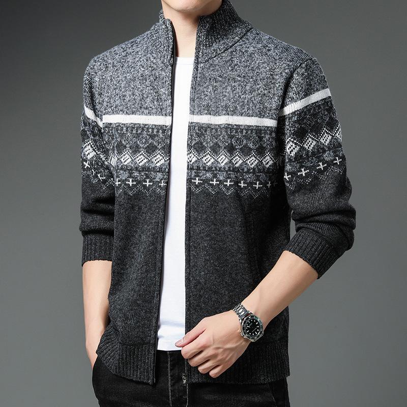 Осенне-зимние мужские свитера Повседневные свитера с принтом и воротником-стойкой Мужские пальто Плюс флисовые куртки