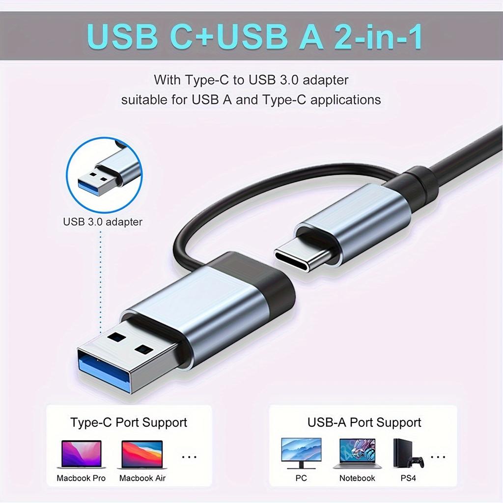 USB C Hub USB Hub 3.0,  Aluminum 7 In 1 USB Extender, USB Splitter with 1 X USB 3.0, 4 X USB 2.0 and 2 X USB C Ports for  PC/Laptop