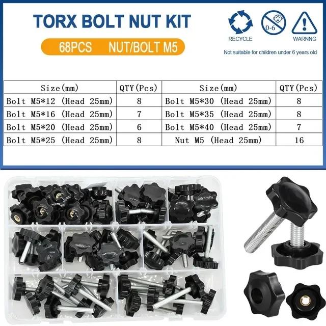 Hand Knob Screws Bolt kit M5 M6 M8 Plum Handle Six-star Glue Star Shape Head Thread Clamping Thumb Handle Machine Bolts Nut