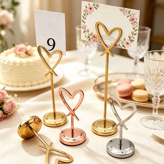 Metal Place Card Base Hollow Heart Table Number Holder, Love Stand, Holders Clip for Photos, Food Signs, Memo Notes, Weddings, Birthdays, Restaurants