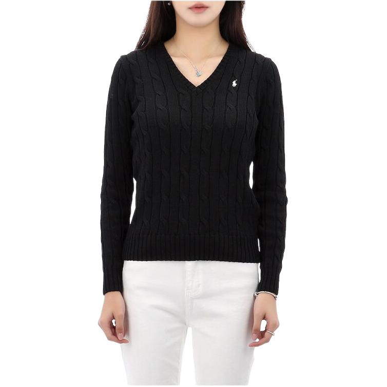 Polo Ralph Lauren Однотонный свитер с V-образным вырезом и длинными рукавами Женский свитер Черный 211891641-017