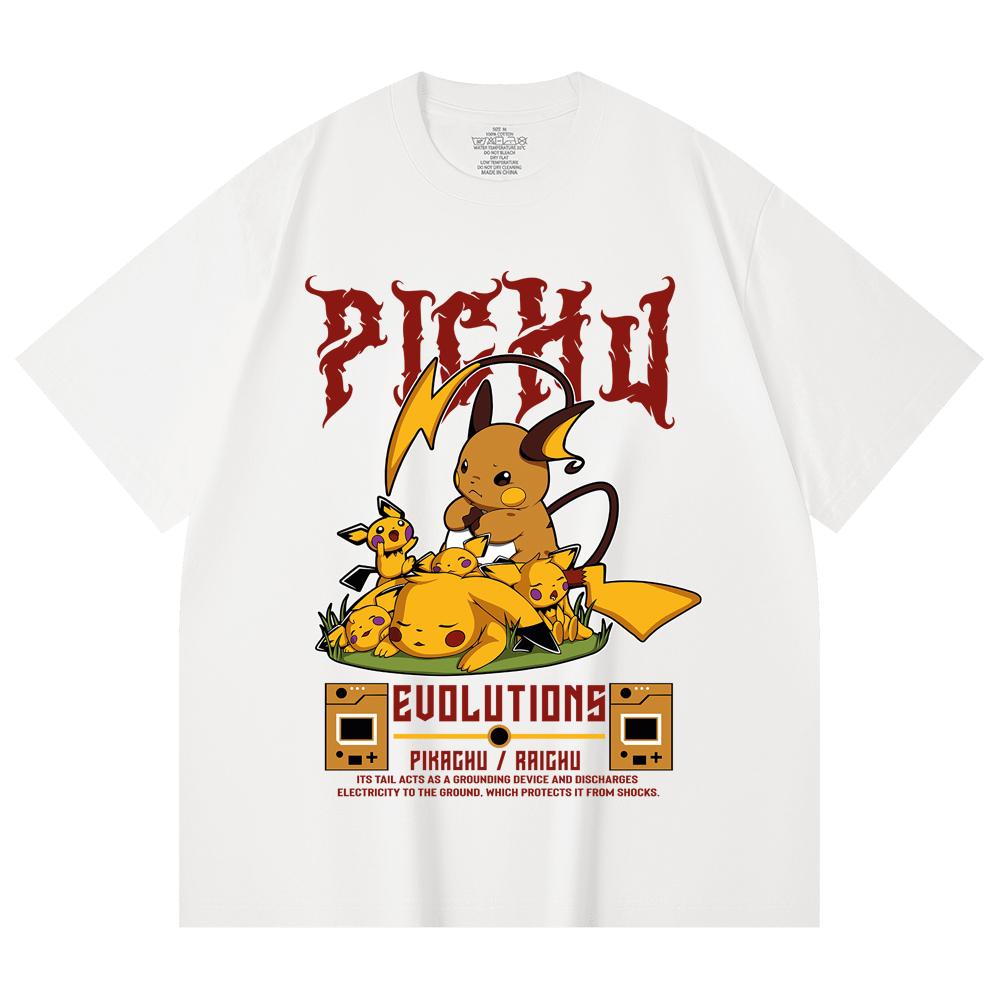 230 Gsm 100% Cotton Pokemon V18 Pikachu Evolutions Print Unisex Heavy Cotton T Shirt