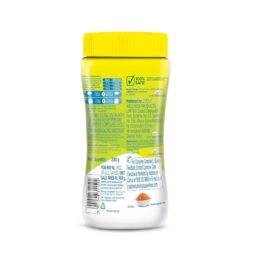 Sugar Free Natura Diet Sugar 200 G Pack | Low Calorie Sweetener for Cooking Baking Desserts Coffee Tea | Heat Stable Sugar Alternative