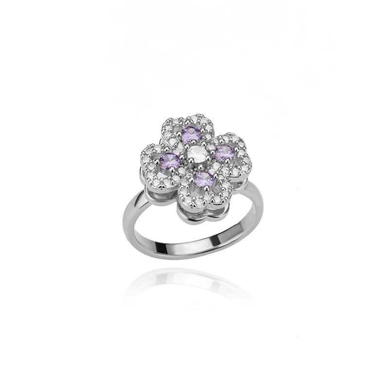Rotatable Four-leaf Clover Love Zircon Flower Ring Creative Design Sense Free Rotation Anti-pressure Ring
