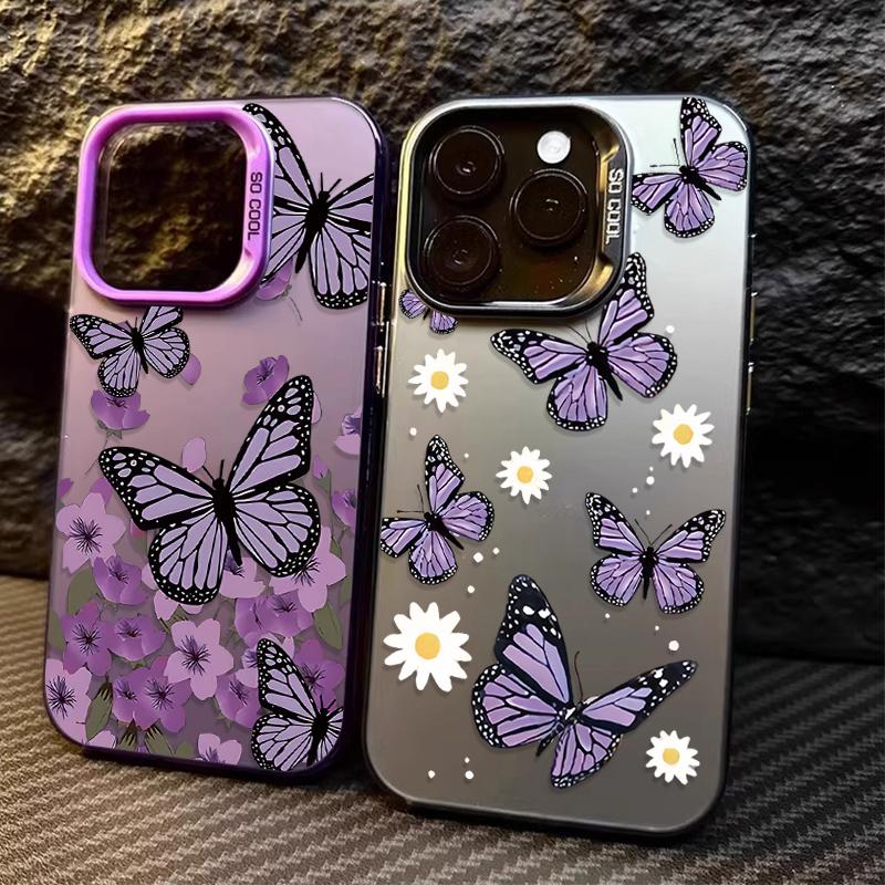 Purple flower butterfly Phone case iPhone 15 Pro Max 11 12 13 16 14 Plus Silicone Shockproof Case Lens protector shell