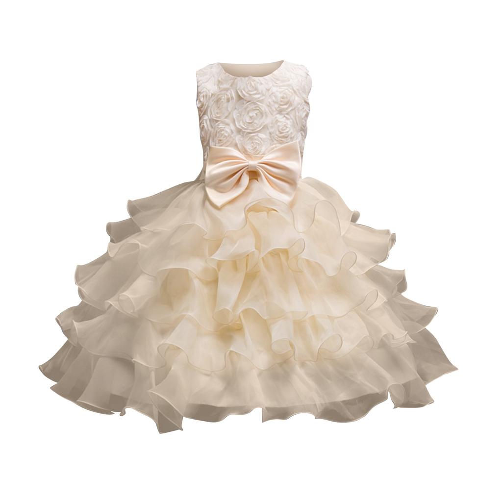 Детское платье Платье принцессы с бантом Однотонное платье для торта с блестками