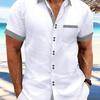 Мужская летняя модная полосатая рубашка в стиле «slim fit» с двумя пуговицами и коротким рукавом в деловом стиле 2024 года
