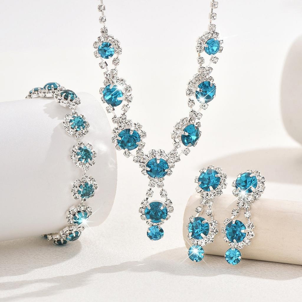 3/4pcs Sweet Romantic Style Colored Zircon Inlaid Women's Necklace Earrings Bracelet Set Banquet Dress Elegant Accessories