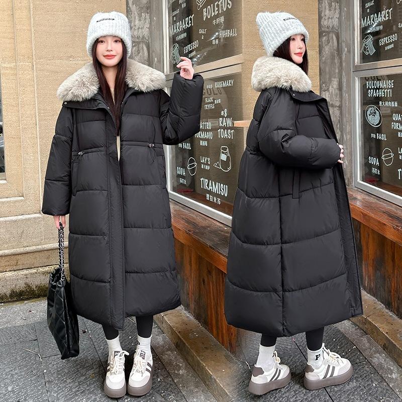 Medium and long style feels super coat, big and good-looking down cotton clothes, new fur collar women, small men in winter