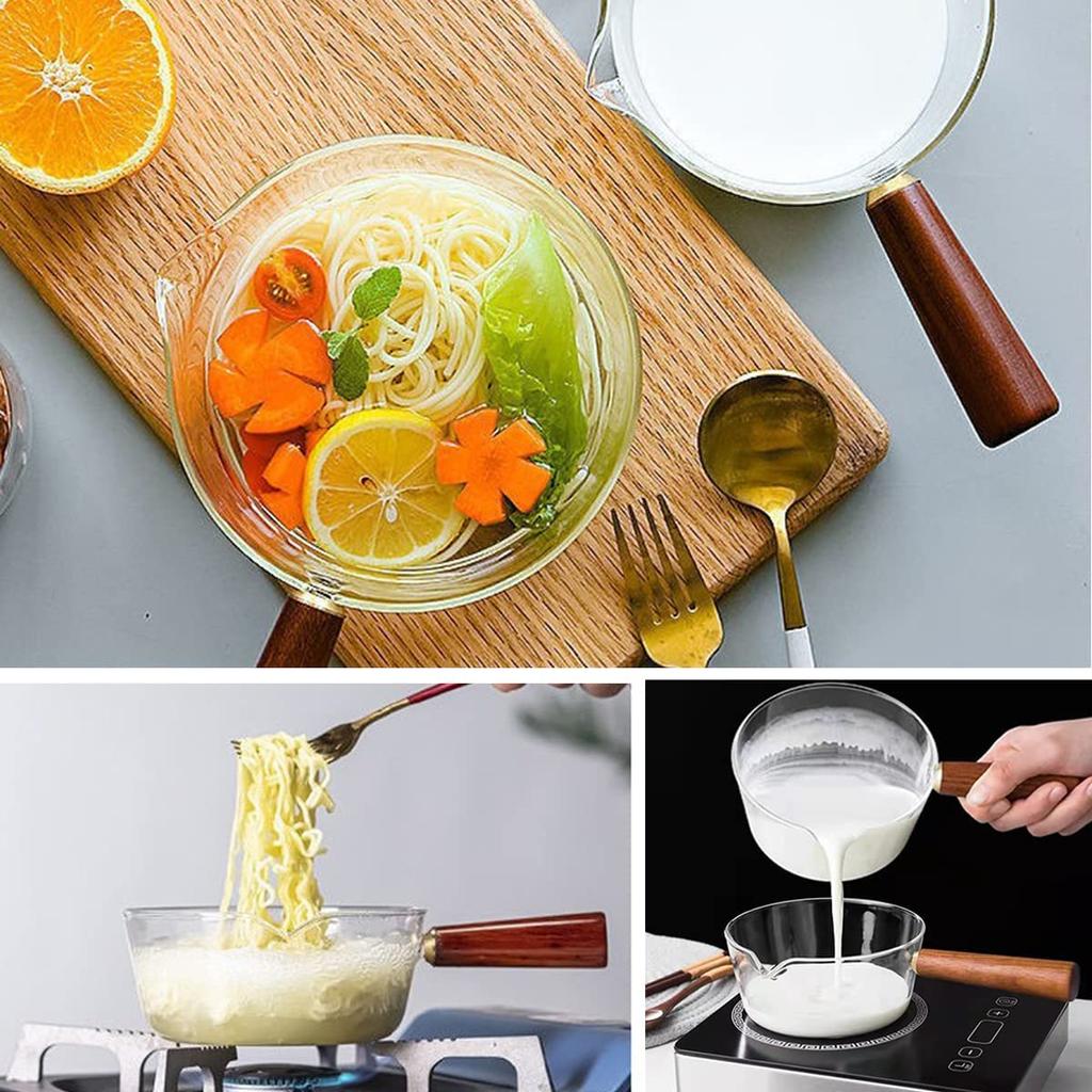 YWDL 450/650 мл красная деревянная ручка стеклянная молочная кастрюля с крышкой газовая плита антипригарная кофейная кастрюля для супа кастрюля кухонная утварь инструмент