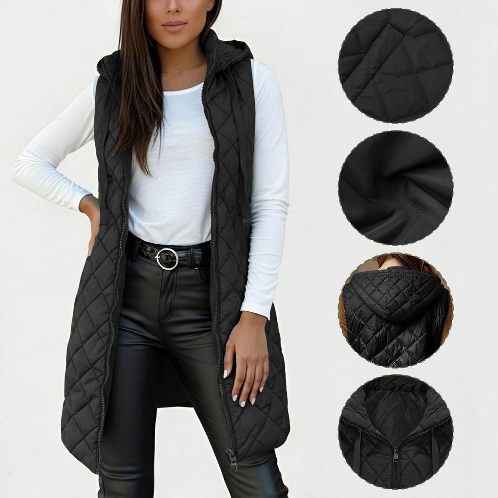 Женский длинный жилет однотонный без рукавов с капюшоном зимний жилет куртка верхняя одежда легкое теплое пальто верхняя одежда