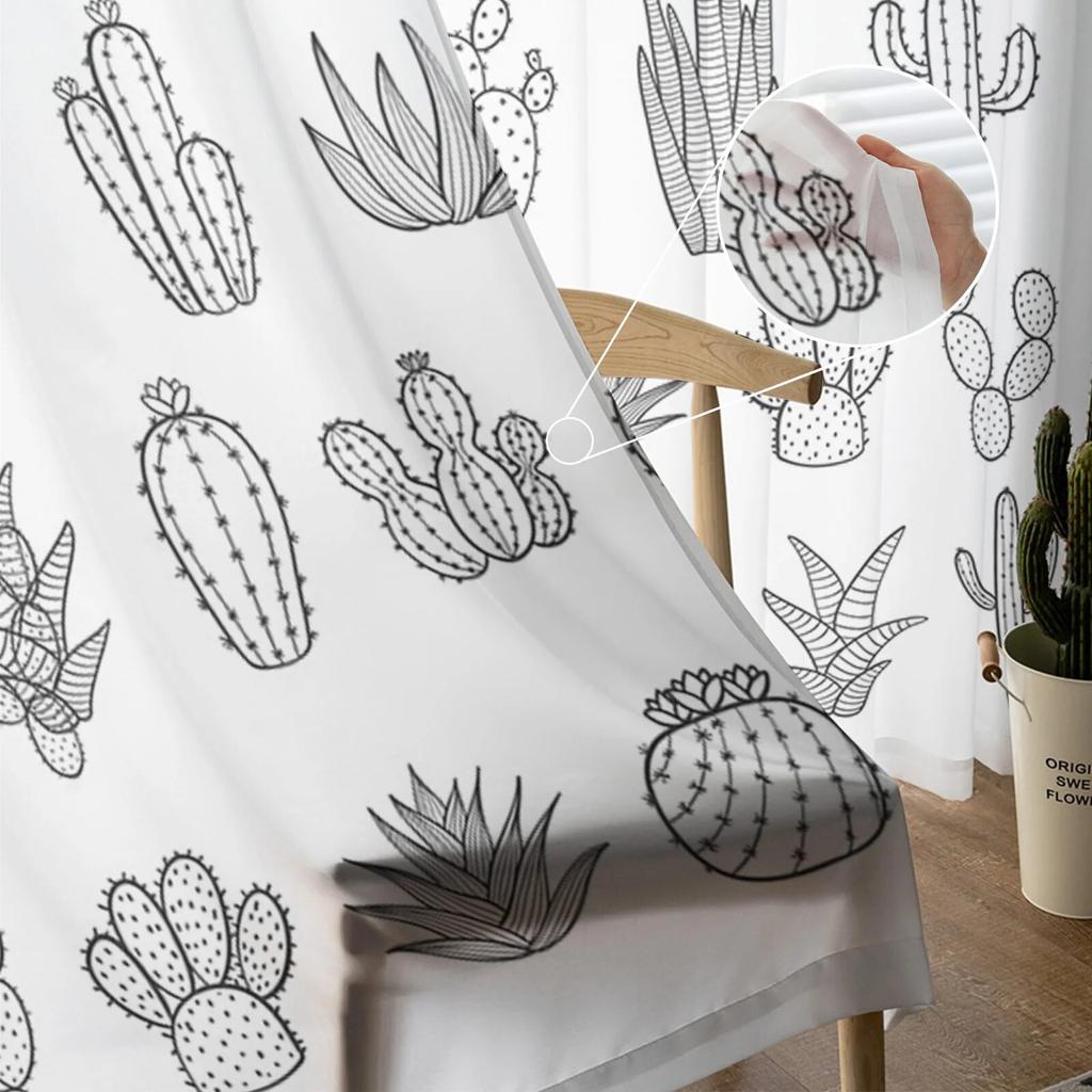 Tropical Succulents Tulle Curtains Living Room Kitchen Chiffon Curtain Bedroom Balcony Sheer Curtain Fashion Home Decor