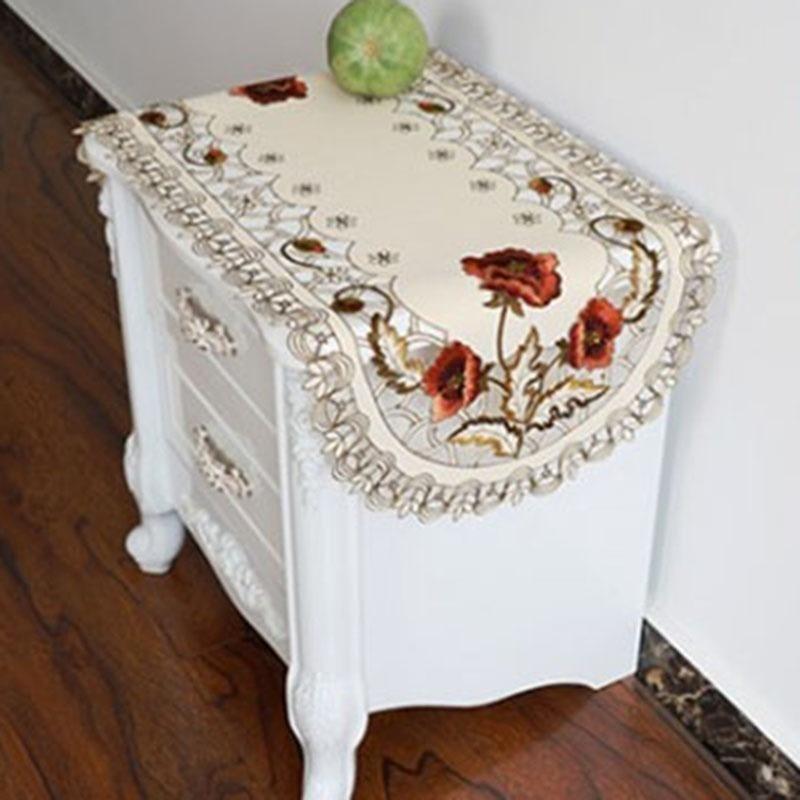 Oval Vintage Embroidered Lace Tablecloth Floral Table Cloth Mat Decoration 40*85cm
