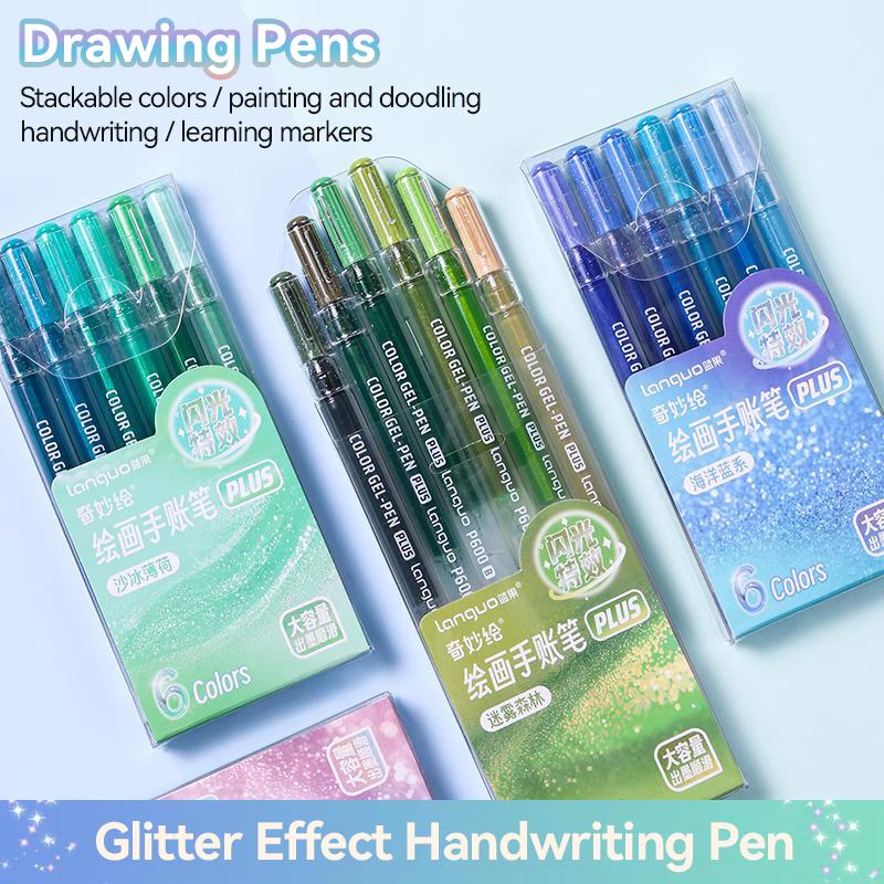 6 PCS Drawing Highlighter Morandi Gel Pen Glitter Effects Student Diary Scrapbook Painting DIY Office School Supplies Stationery