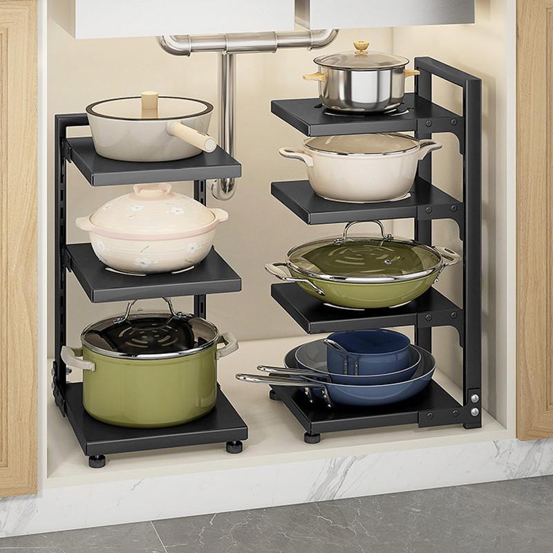 Кухонная полка для хранения, регулируемая полка для хранения кастрюль, под шкафом, многоуровневая, защелкивающаяся полка для кастрюль для организации хранения на кухне