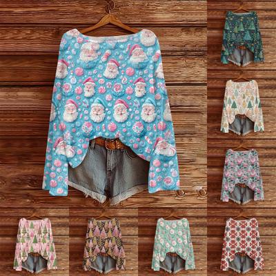 Женский модный повседневный трикотажный свитер с длинным рукавом и рождественским принтом, круглый вырез