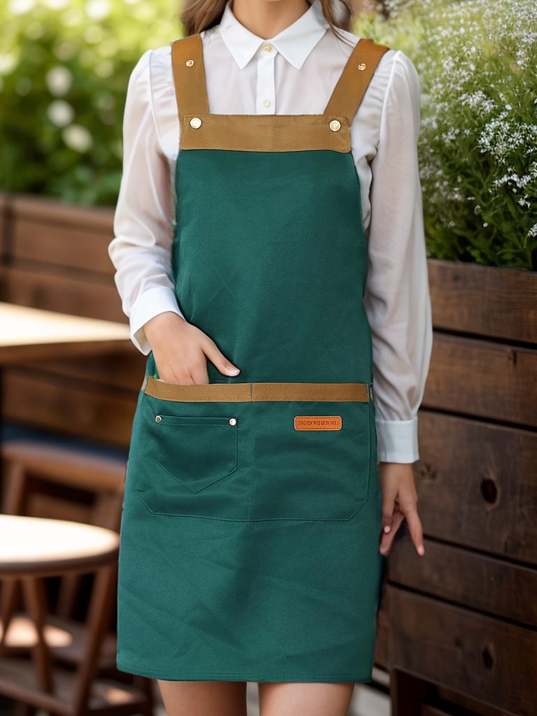 1 шт. Унисекс Регулируемый фартук с карманами, Полиэстер 100% Не тянущийся, Обычная посадка, Без рукавов, Н-образный подол, Тканый для приготовления пищи, выпечки, работников ресторана
