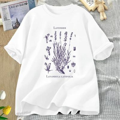 Ретро Лавандовая Графическая Футболка Полевые цветы Природа Ботаническая Футболка Женская Футболка с Коротким Рукавом Круглым Вырезом Одежда Харадзюку Футболки