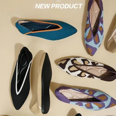 Остроконечные балетки 2024 г., женские трикотажные удобные повседневные туфли на плоской подошве с мелким леопардовым принтом, женские мокасины Zapatos Zapatos De Mujer