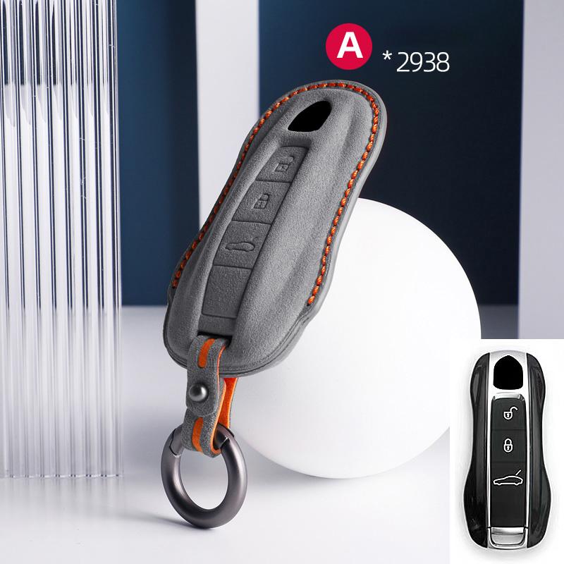 AABKU1 For Porsche Panamera Cayenne 971 911 9YA Macan Boxster Spyder Carrera Cayman 970 981 991 3 Buttons Suede Car Key Case Keychain