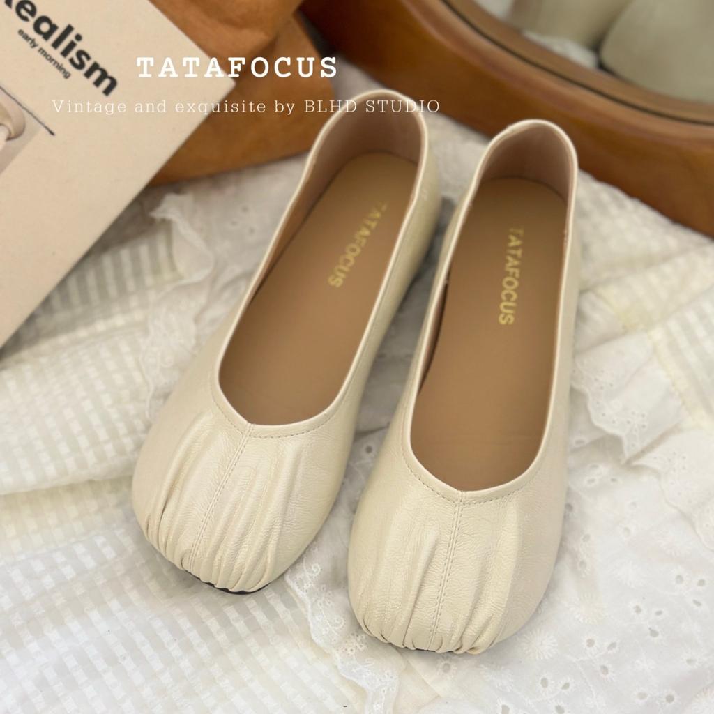 Retro Pleated Flat-soled Doudou Shoes Women's 2025 Spring New One-pedal Soft-soled Grandma Shoes Shallow Mouth with Skirt Single Shoes