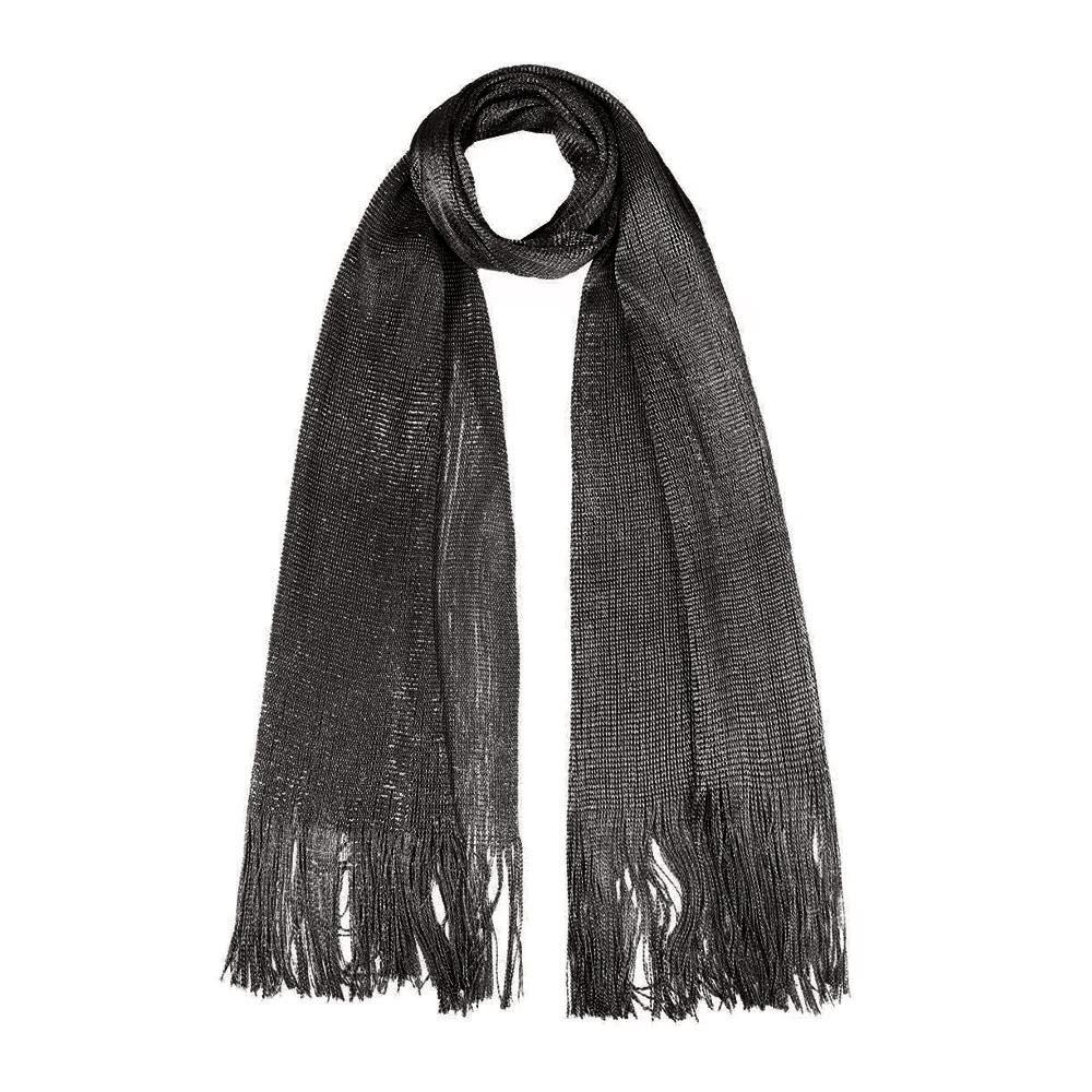 Солнцезащитный кружевной шарф с кисточками из шелка, манишка, защита шеи, яркая ажурная шаль, тонкий модный золотистый серебристый блестящий шарф