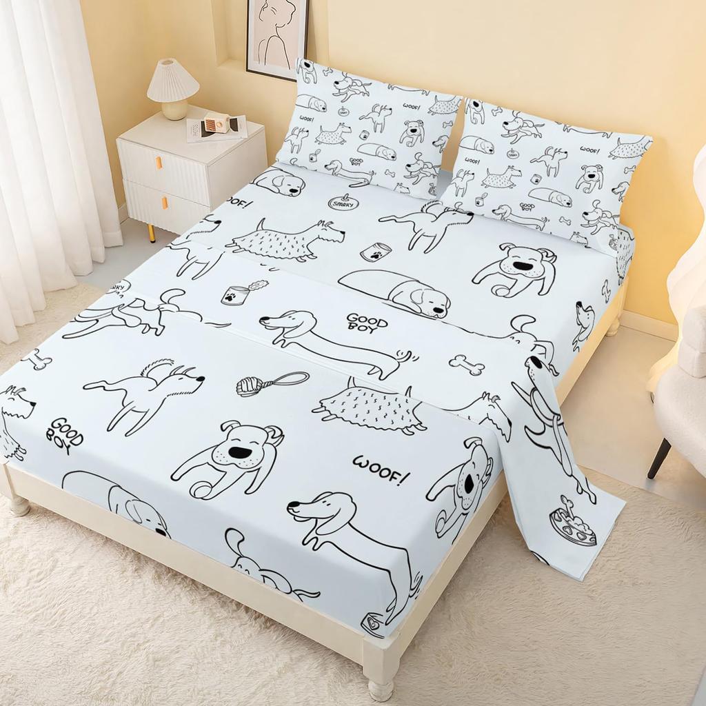 Cartoon Animal Puppy Pattern Bed Hat Four-Piece Bedding Set Bedroom Dormitory Bedding Decoration