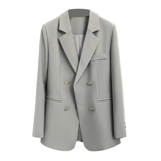 Women Suit Coat Lapel Long Sleeve Solid Color Casual Suit Jacket Loose Fit Double Breasted Basic