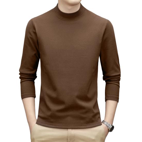 Весна Осень Мужской Фитнес Топ Slim Fit Полувысокий Воротник Эластичный Двойной Плюш Длинные Рукава