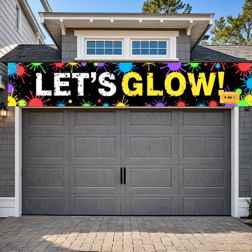 Polyester Material Let's Glow Banner  Colorful Glow Banner  Neon Glow Banner for Retro Party Indoor Decoration Festive