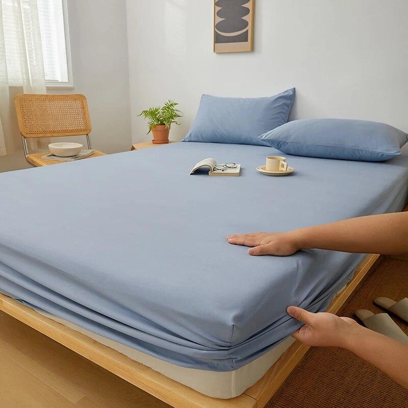 Хлопковая простыня однотонного цвета с эластичной лентой, нескользящий регулируемый наматрасник для двуспальной кровати King Queen 160x200 200x200 см