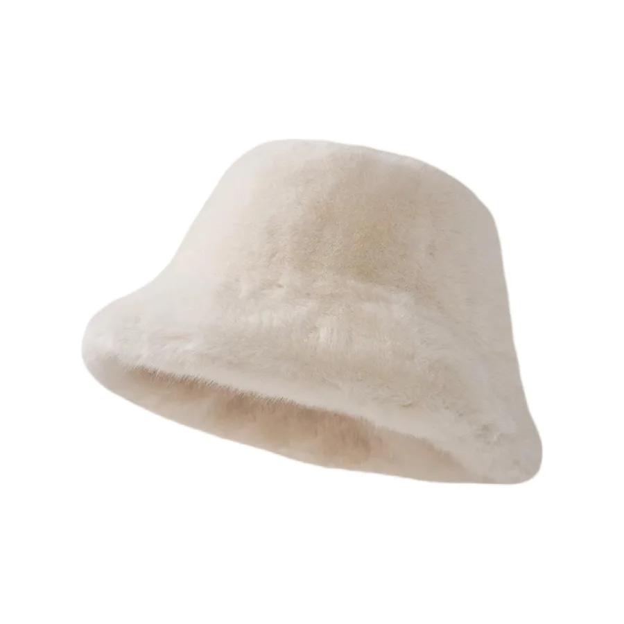 Winter Faux Fur Bucket Hat Fisherman Warm Heavy Plush Hats Ear Protection Outdoor Windproof Solid Hats Cap
