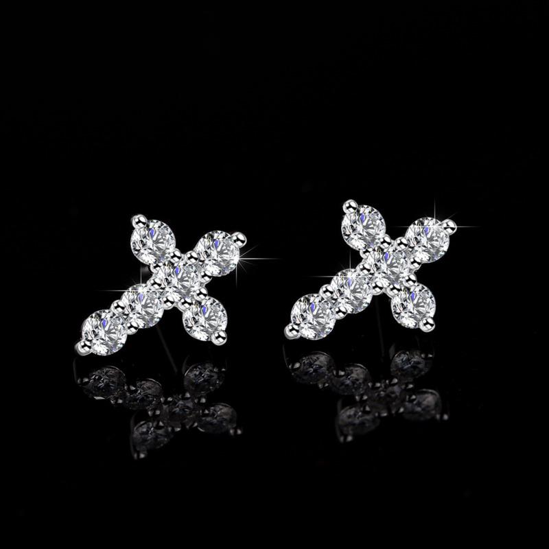 Bague Ringen S925 Серебряные серьги-гвоздики Mosan с бриллиантами Женские изысканные серьги с геометрическим крестом