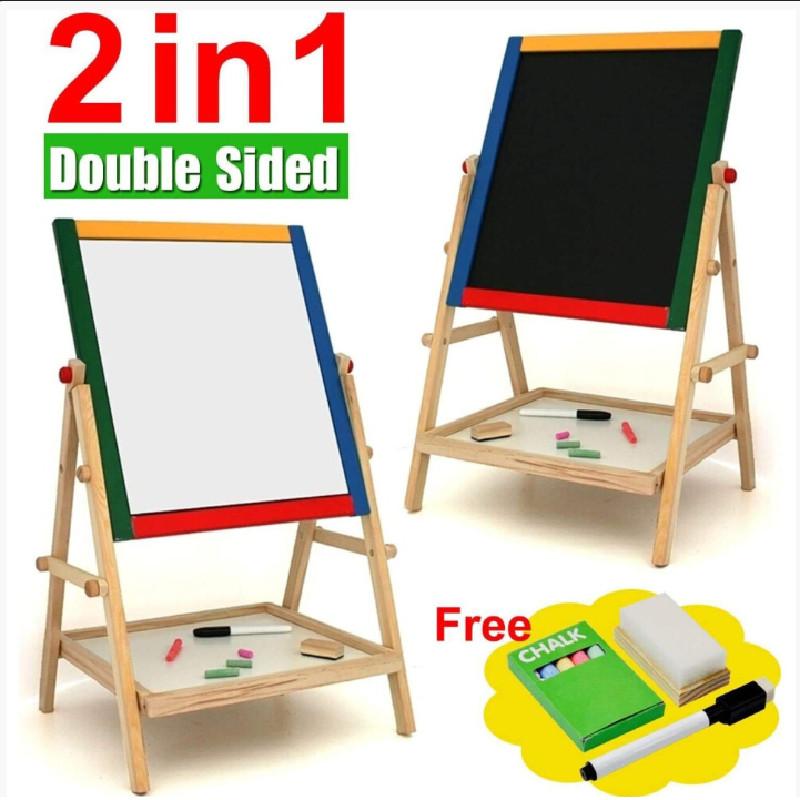 Детский мольберт деревянный двухсторонний с магнитной поверхностью и доской для рисования мелом функциональный мульти