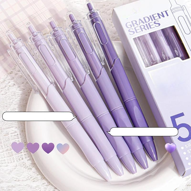 5 шт./кор. Ins Aesthetic Blush Gradient Color Gel Pen Kawaii Girls Stationery 0,5+0,38 мм Black Ink Quick-dr Test Note Writing Pen