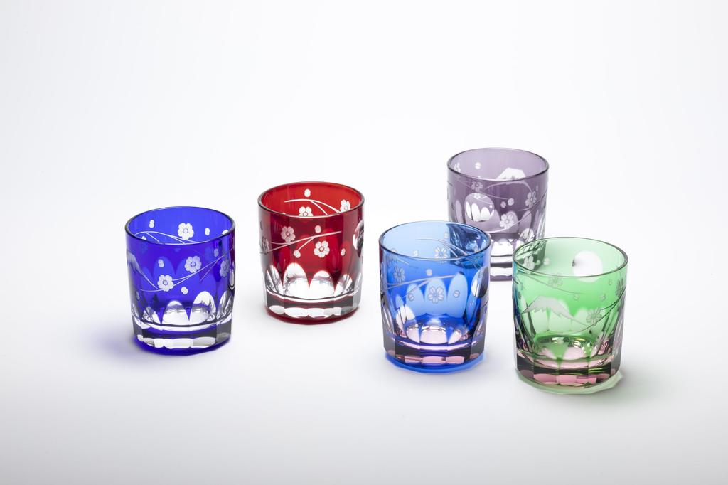 Glass Workshop Saiho Edo Kiriko Shochu Glass Rocks Glass Tumbler Glass Glass Cup Red Fuji Cherry Blossom Pattern Made In Japan Wooden Box Kiriko Gift