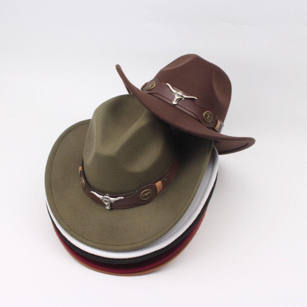 Solid Color Cowgirl Jazz Hat Woolen Party Cosplay Hat Vintage Western Cowboy Hat  Cycling Caps