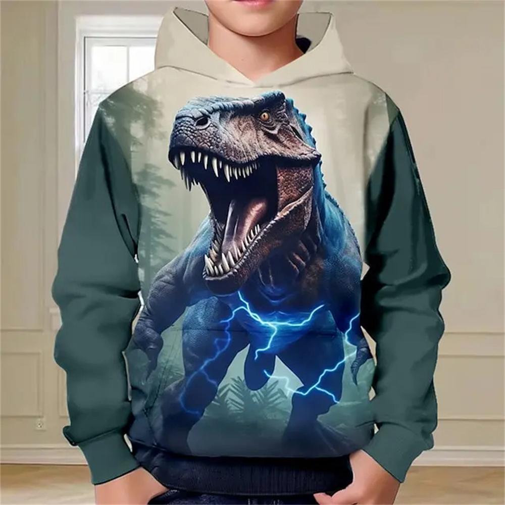 Children's Animal Dinosaur Series 3D Digital Printed Boy Hip Hop Personality Hooded Sweatshirt