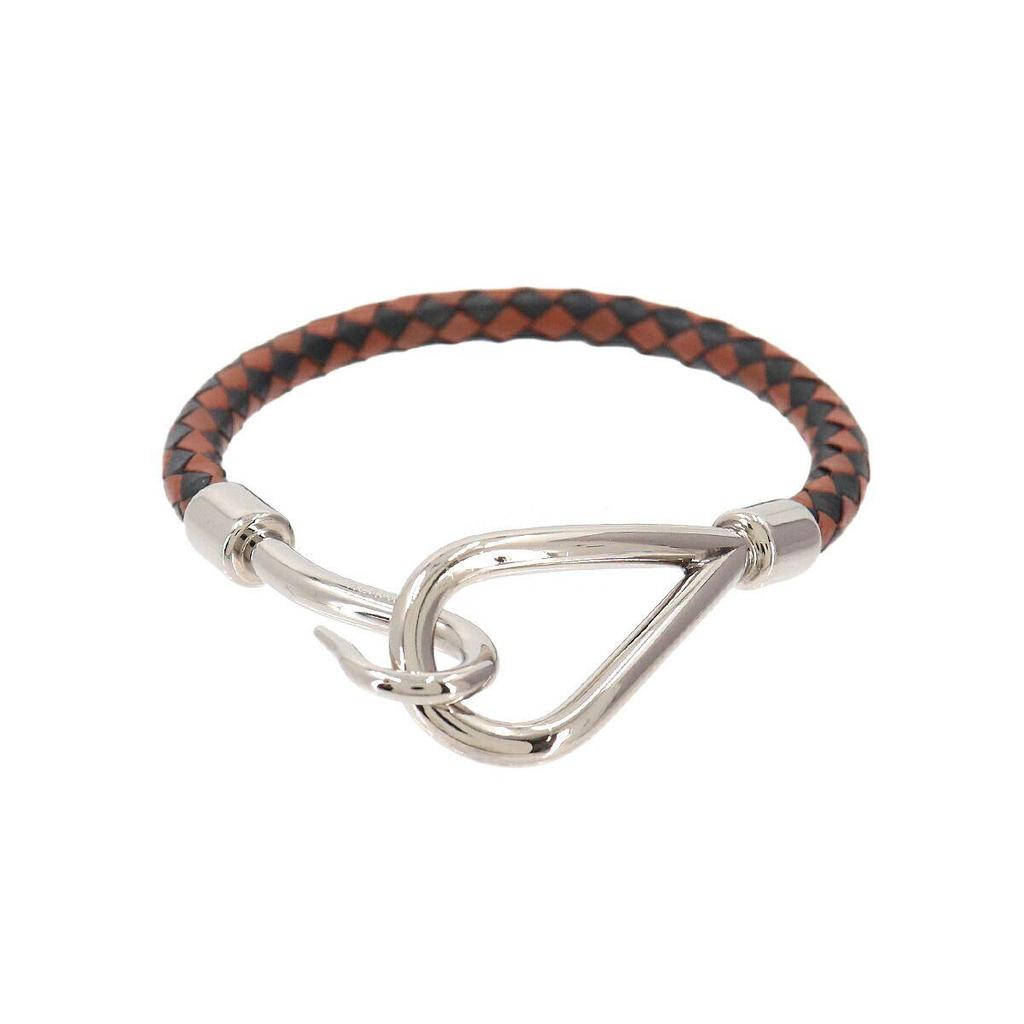 Б/У Неиспользованный Экспонат Hermes Браслет Jumbo H Пепельный Кожа Коричневый Черный Серебряный Металлические Аксессуары 90330336