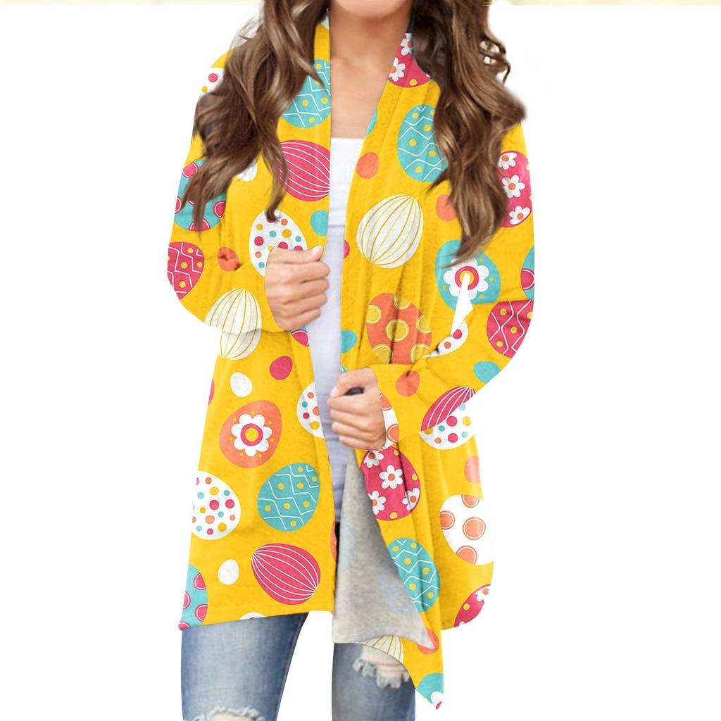 Женский кардиган с пасхальным принтом и длинными рукавами спереди, легкая куртка с принтом