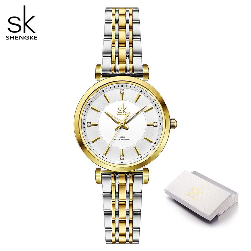 SHENGKE Sk Роскошные часы Модные женские часы Розовые золотые женские кварцевые наручные часы Женские элитные подарки Часы