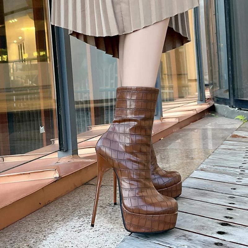 Fashion Women's Boots Stiletto Platform Side Zipper Mid-Tube Boots High Heels Plus Size 36-46 Platform High Heels Sexy Ankle Boots