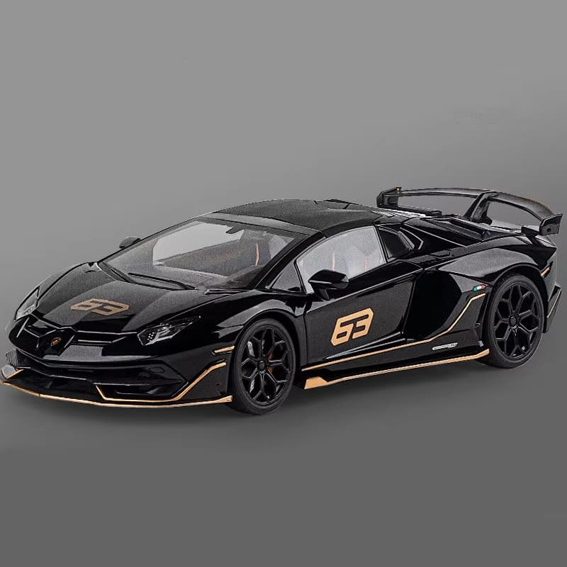 1/18 Aventador SVJ 63 Модель гоночного автомобиля из литого металла Коллекция игрушек Звук и свет Съемная отсоединяемая имитация Детский подарок