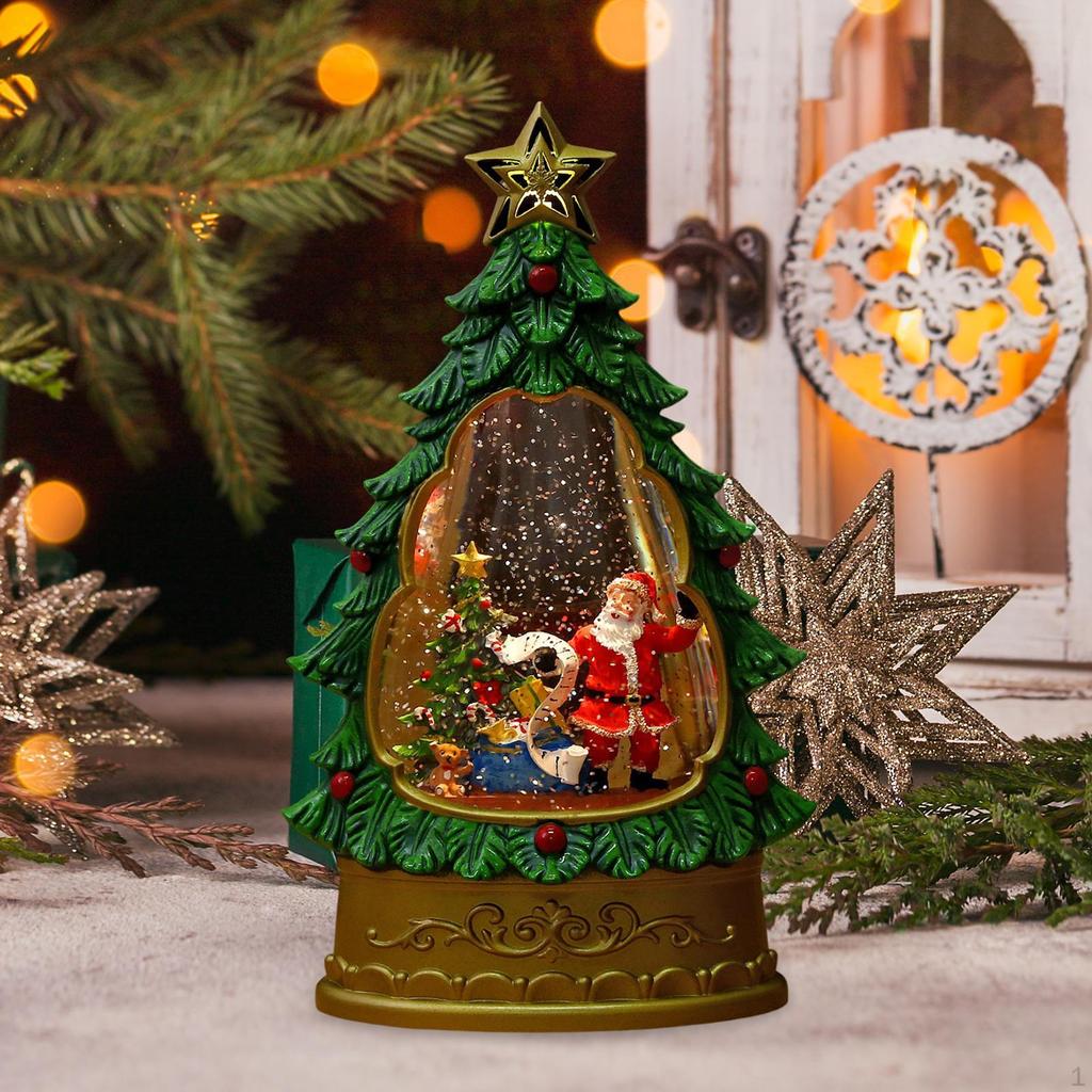 Christmas Snow Globe Lantern Decoration Glitter Music Box Light Up for Living Room Office